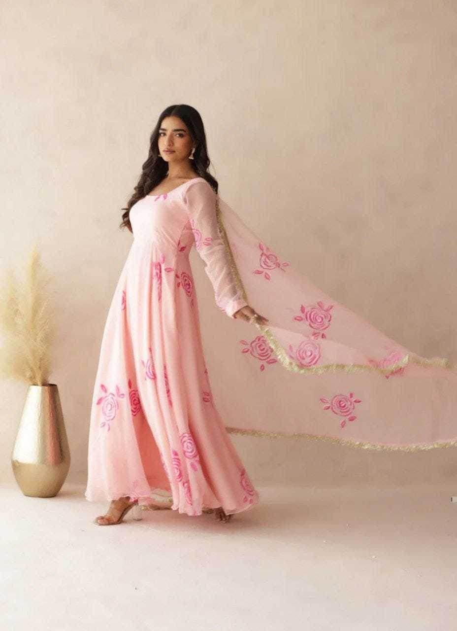 Georgette Printed Pink Gown - MYLUXURY LANE ENTERPRISE